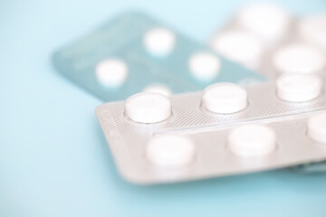 pill in blister. Antibiotics drug resistance. Antimicrobial capsule pills. coronavirus drug.. Pharmaceutical industry.