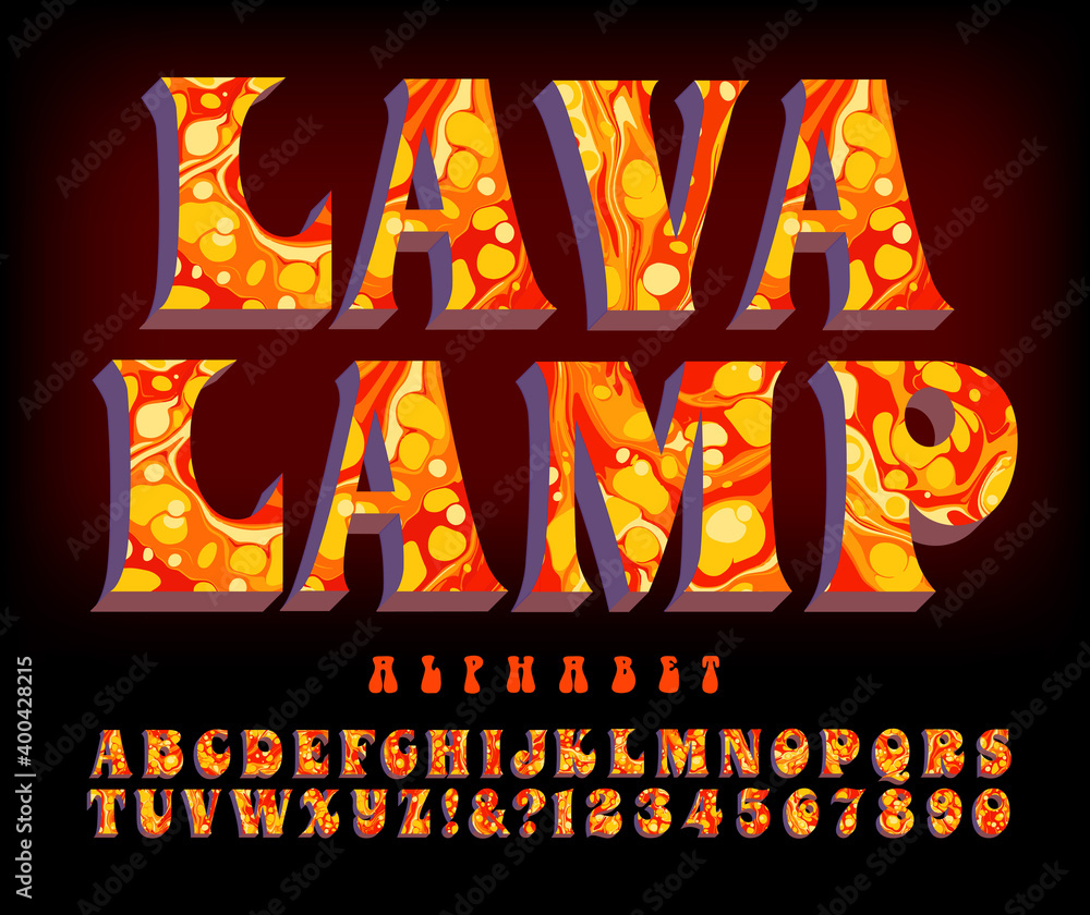Poster an alphabet with swirly blobs reminiscent of a lava lamp.