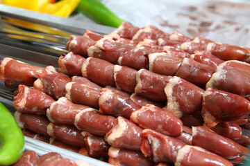 Raw chicken hearts 
