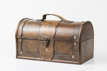pirate chest treasure isolated on white background - chest box in opened chest box, closed chest box storage