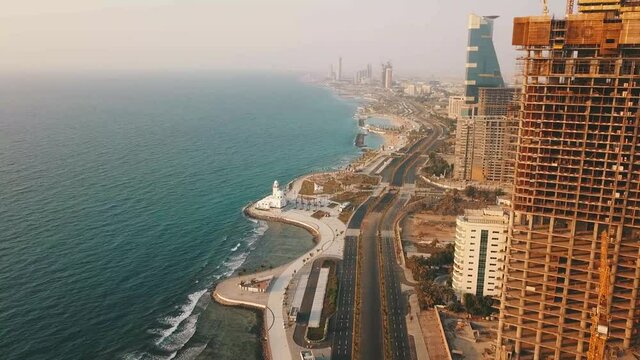 Saudi Arabia, Jeddah Northern Corniche Drone Shot 4K Video