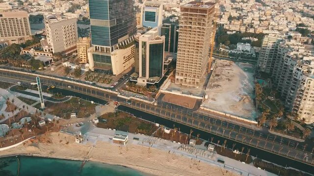 Saudi Arabia, Jeddah Northern Corniche Drone Shot 4K Video