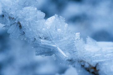 Fototapeta na wymiar splendide formazioni di cristalli di ghiaccio in inverno inoltrato, la struttura dei cristalli di ghiaccio