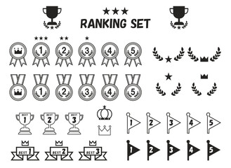 ランキング　メダル　トロフィー　ベクターイラストセット　モノクロ