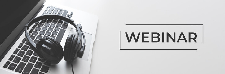 Webinar online, e-learning concept with headset
