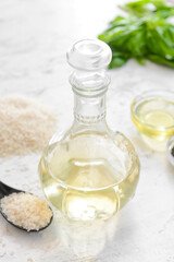 Bottle of rice vinegar on table