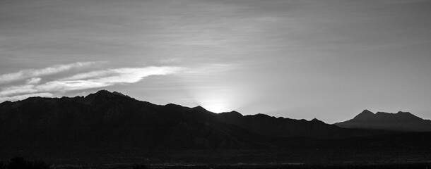 Dawn Over the Mountains in Black and White