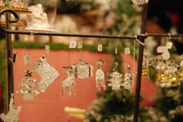 Christmas toys for the Christmas tree on the Christmas Fair