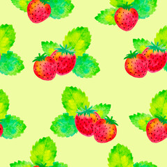 Seamless pattern with strawberries, watercolor illustration
