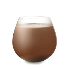 Glass of tasty chocolate milk on white background