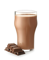Glass of tasty chocolate milk on white background