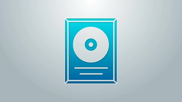 Blue line CD disk award in frame icon isolated on grey background. Modern ceremony. Best seller. Musical trophy. 4K Video motion graphic animation