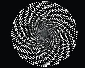  Dotted, dots, speckles abstract concentric circle. Spiral, swirl, twirl element.Circular and radial lines volute, helix.Segmented circle with rotation.Radiating arc lines.Cochlear