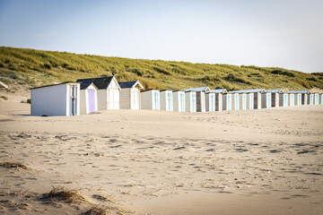 Fototapeta na wymiar beach huts on the beach, texel island, netherlands