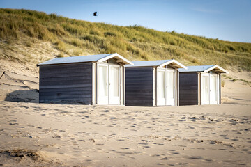Fototapeta na wymiar beach huts on the beach, texel island, netherlands