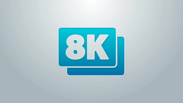 Blue line 8k Ultra HD icon isolated on grey background. 4K Video motion graphic animation
