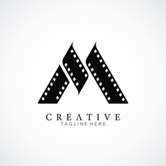 Elegant letter M logo for strip film vector illustration