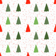 Christmas seamless pattern with christmas trees and snowflakes on a white background for New Year, Christmas holiday, wallpaper, wrapper, background