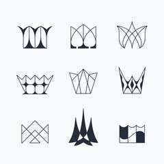 Vector set of geometrical crowns' icons.