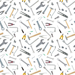 Seamless repeating background. Hand locksmith tools. Set. (Original color)