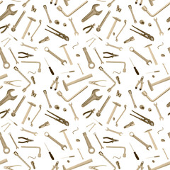 Seamless repeating background. Hand locksmith tools. Set.