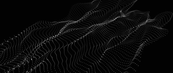 Dinamic wave of dots.  background. 3D futuristic illustration.