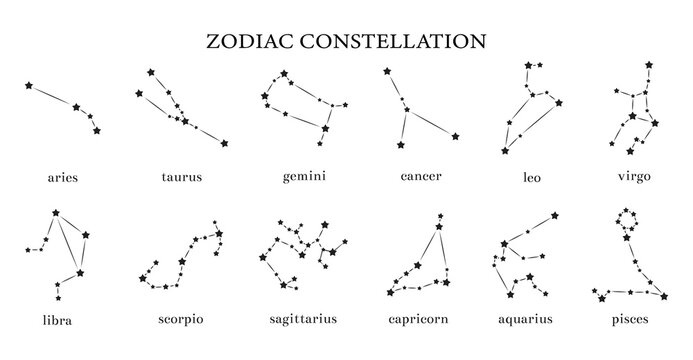 The 12 Zodiacal Constellations. Vector illustration EPS 10 isolated on white.