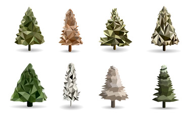 Flat Christmas's tree polygon vector set , geometric and triangle design, can use for icon tree low poly modelling , vector art and illustration.