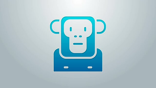 Blue line Monkey icon isolated on grey background. 4K Video motion graphic animation