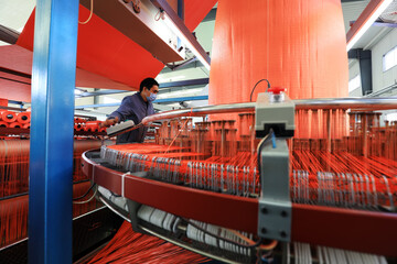 workers are busy on a packaging product line in a factory, LUANNAN COUNTY, Hebei Province, China