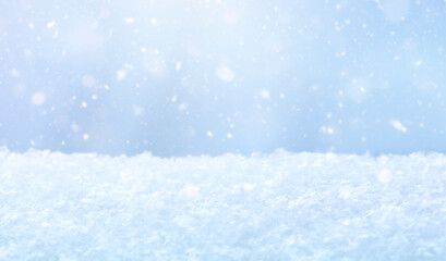 Christmas background with real snowflakes. Beautiful wintertime holiday scene.