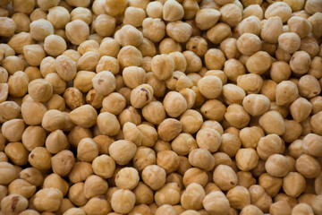 Hazelnuts nuts texture background. Top view