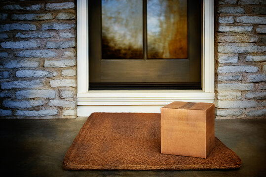 Delivered outside the door, e-commerce purchase on door mat. Add your own copy and label
