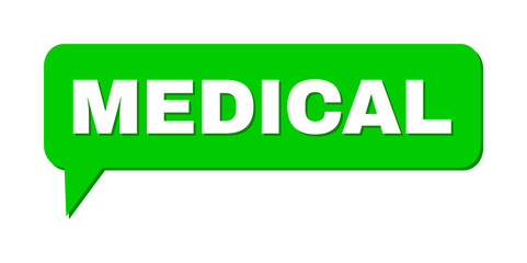 Conversation MEDICAL Colored Cloud Frame. MEDICAL label is located inside colored cloud with shadow. Vector quote label inside talking frame.