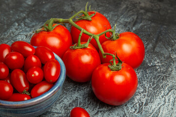 front view fresh red tomatoes on dark-light background photo dark salad health