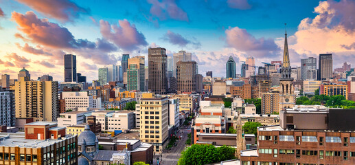 Montreal skyline aerial view, Canada. The logos from the buildings have been retouched out. 