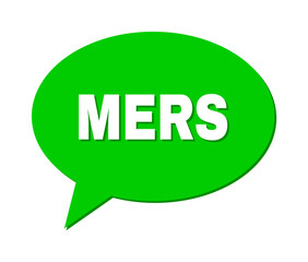 Conversation MERS Colored Bubble Message. MERS caption is located inside colored banner with shadow. Vector quote caption inside message frame.
