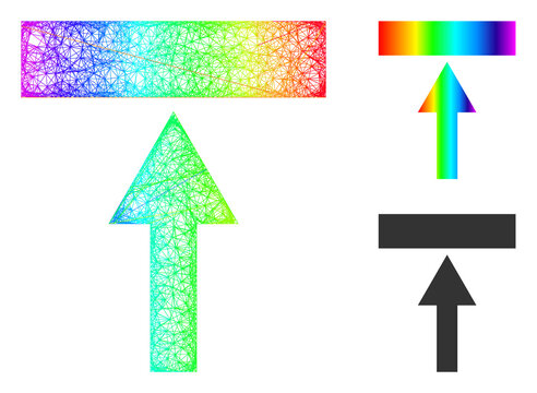Spectral colored wire frame move top, and solid spectrum gradient move top icon. Wire frame 2D network abstract image based on move top icon, is made with crossing lines.