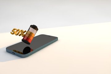 50% battery charged on smartphone. Battery charge level
