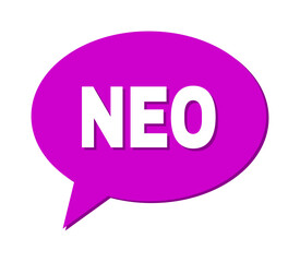 Speech NEO Colored Bubble Frame. NEO text is located inside colored speech balloon with shadow. Vector quote tag inside message frame.