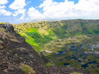 nature of Easter Island, landscape, vegetation and coast.