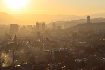 sunset over the city Sarajevo - Bosnia and Herzegovina