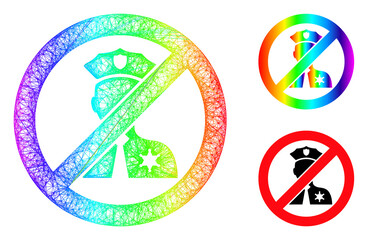 Rainbow vibrant wire frame no entry police, and solid rainbow gradient no entry police icon. Wire frame 2D network geometric image based on no entry police icon, is created with crossing lines.