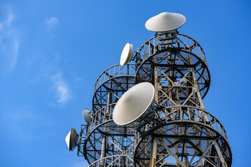 Looking up at the radio tower (blue sky background)