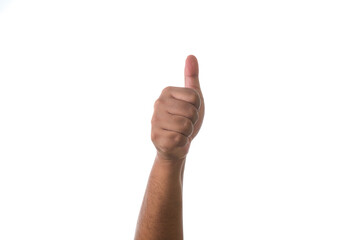 Hand showing okay sign against white background