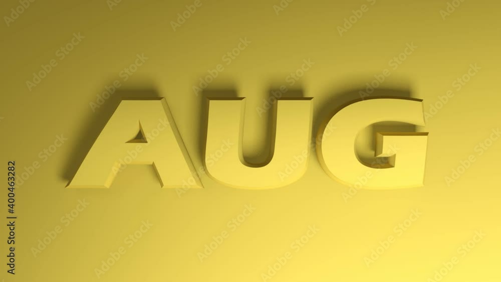 Poster the write aug staying for august yellow write passing from right to left on yellow background - 3d r