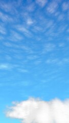 Blue sky background with white clouds. Cumulus white clouds in the clear blue sky in the morning. 3D illustration