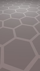 Honeycomb with color lighting, on a gray background. Perspective view on polygon look like honeycomb. Isometric geometry. 3D illustration