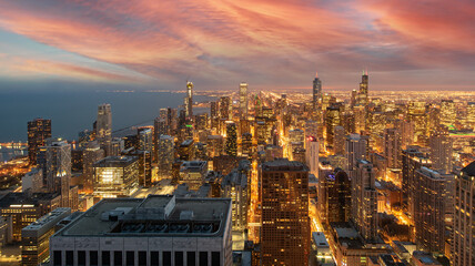Chicago Skyline Cityscape at night  and  blue sky with cloud, Chicago - 400466027