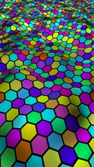 Honeycomb multi-colored. Perspective view on polygon look like honeycomb. Wavy surface. Isometric geometry. 3D illustration